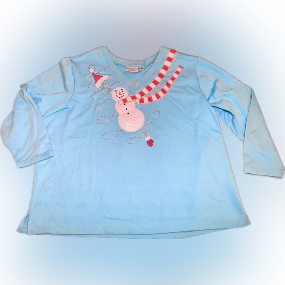 Quacker Factory Festive Beaded Embroidered Light Blue Snowman Santa Sweater 3X - Picture 8 of 11